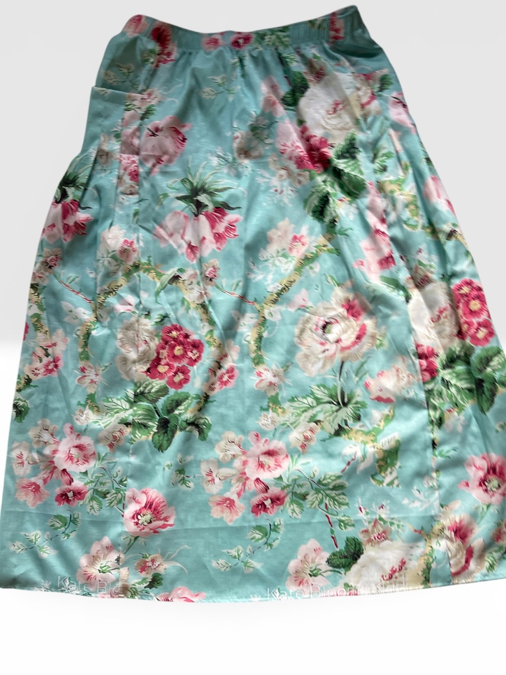 A-Line Floral Skirt in Aqua with Pink Blooms